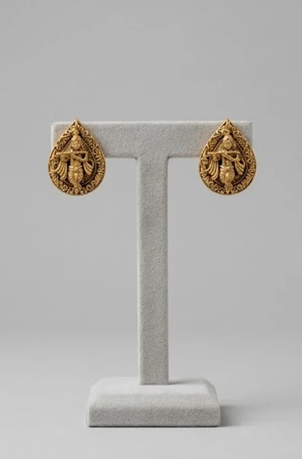 Antique Gold Krishna Temple Stud Earrings