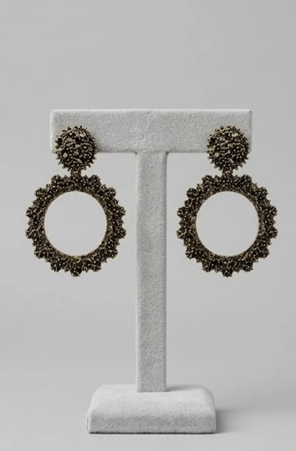 Antique Gold Textured Hoop Drop Earrings