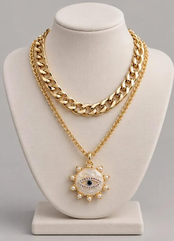 Layered Evil Eye Pearl Necklace