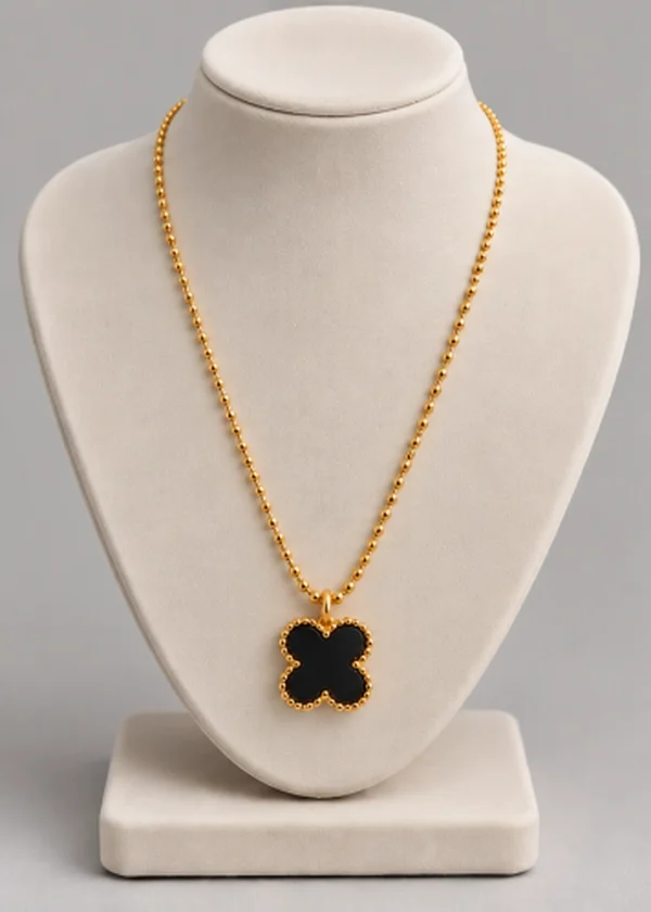 Black Onyx Clover Ball Bead Chain