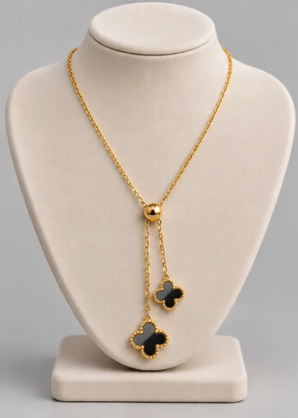 Black Clover Adjustable Y-Drop Slider Necklace