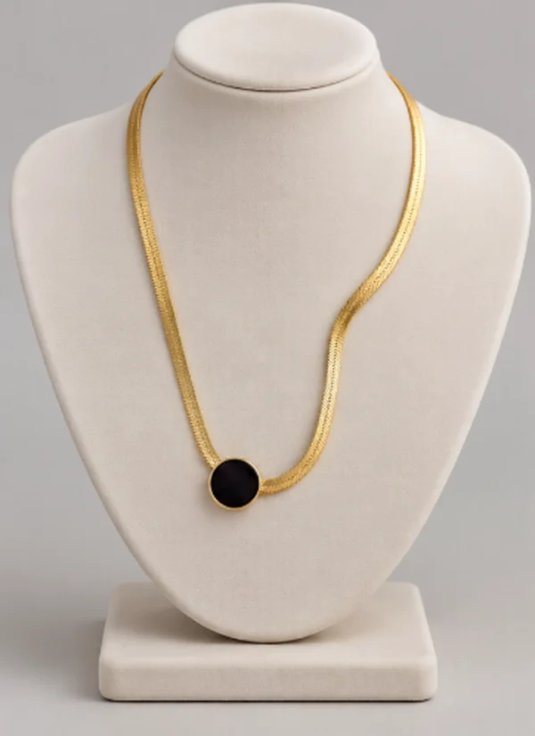 Black Onyx Disc Herringbone Blade Chain