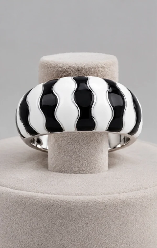 Black and White Wave Enamel Dome Ring