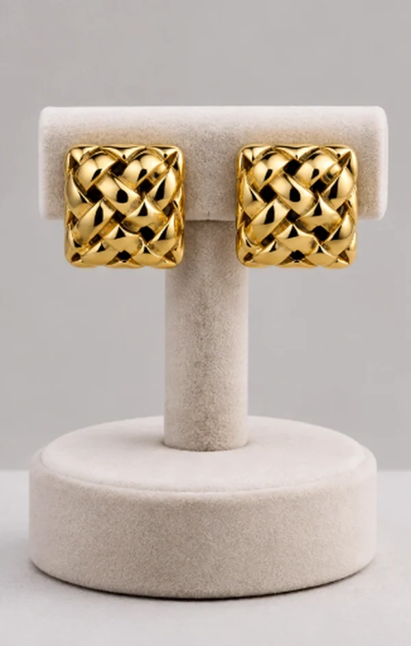 Braided Gold Square Stud Earrings