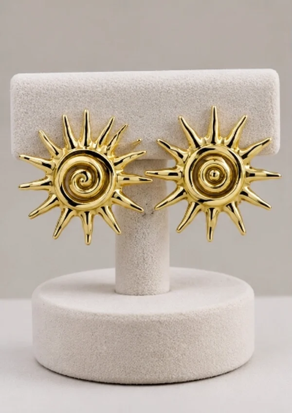 Celestial Sunburst Spiral Stud Earrings