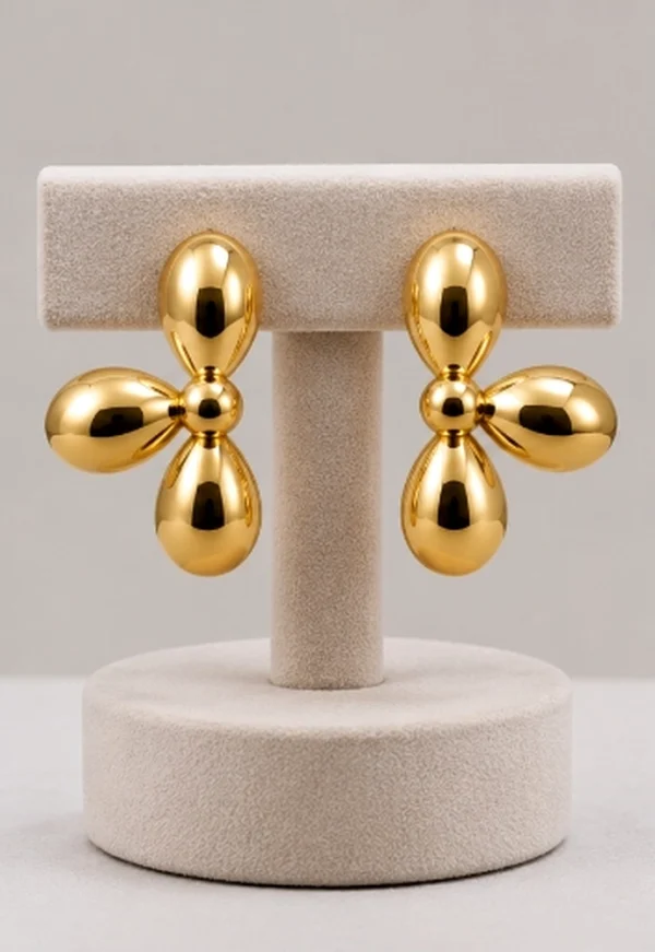 Chunky Puffed Gold Petal Stud Earrings
