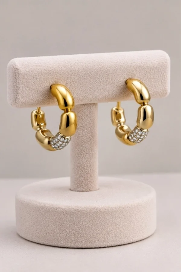 Crystal Pave Segmented Gold Huggie Hoop Earrings