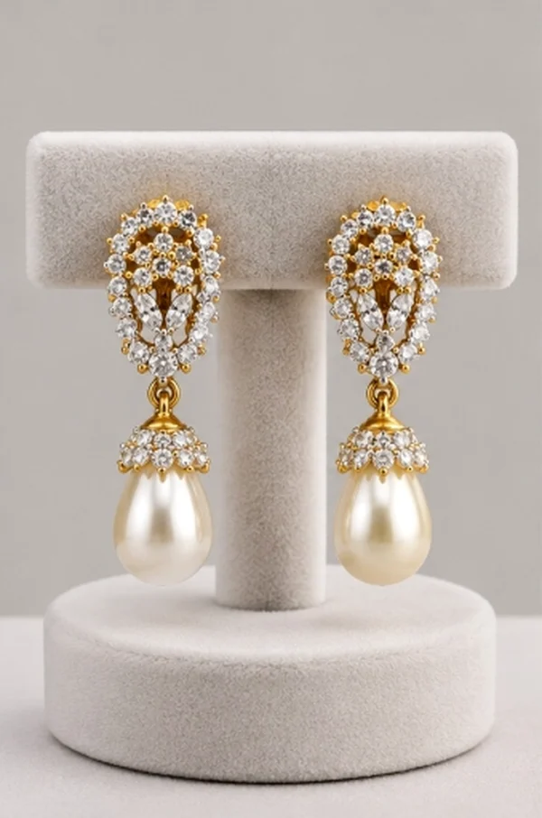Crystal Teardrop Pearl Drop Earrings