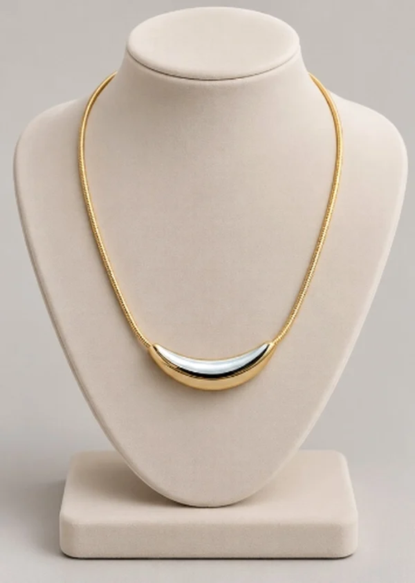 Dual Tone Sculptural Crescent Snake Chain