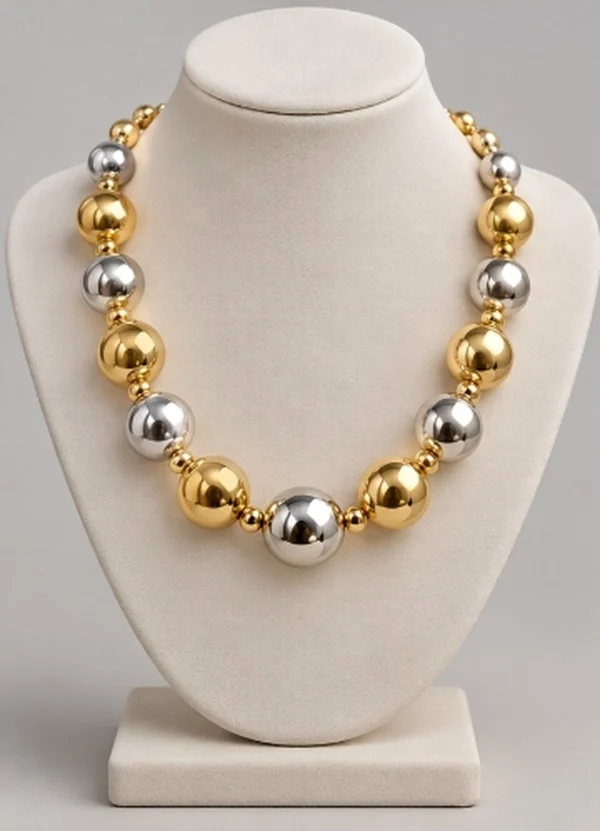 Dual Tone Gold & Silver Bead Neckpiece