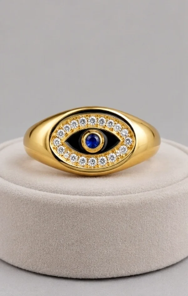 Evil Eye Black Enamel Dome Ring