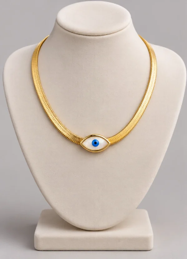 Evil Eye Mother of Pearl Snake Pendant Chain