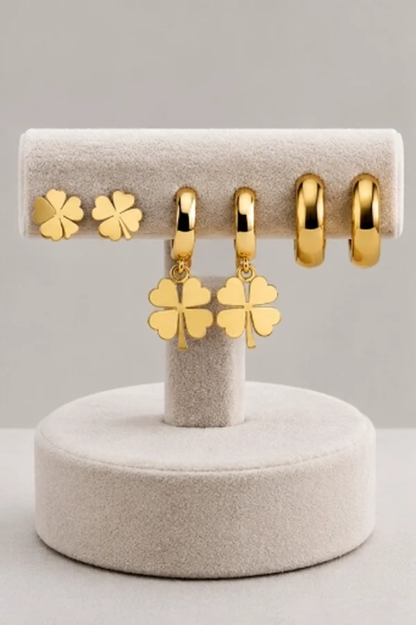 Four Leaf Clover Huggie Earring Set of 3