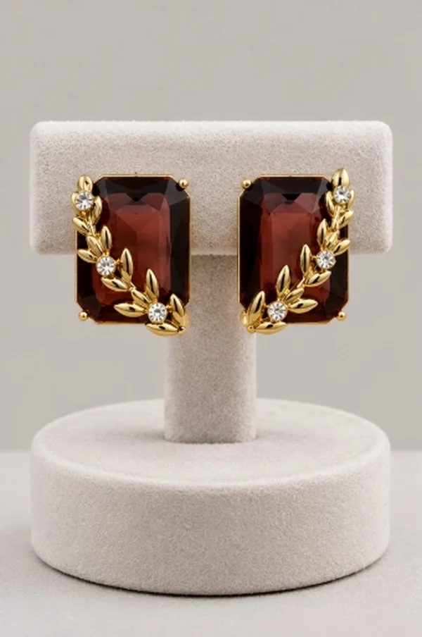 Crystal Vine Emerald Cut Stud Earrings