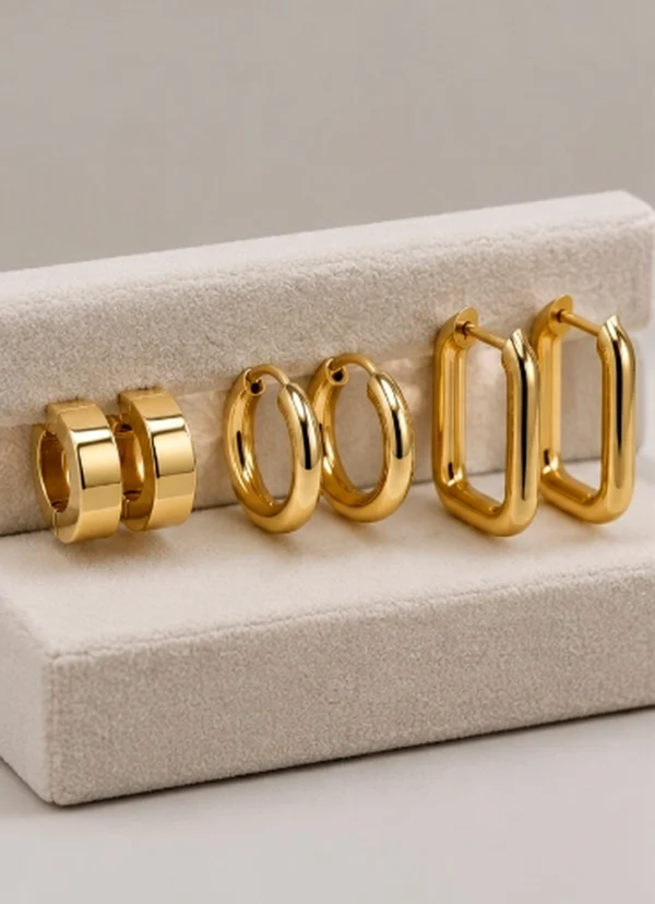Geometric Gold Huggie Earring Set of 3