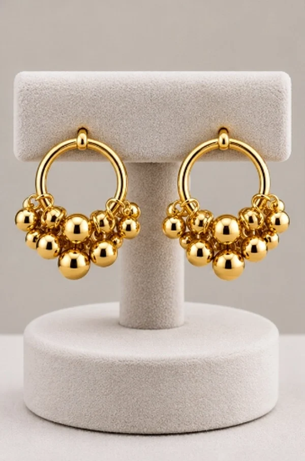 Gold Beaded Cluster Huggie Hoop Earrings