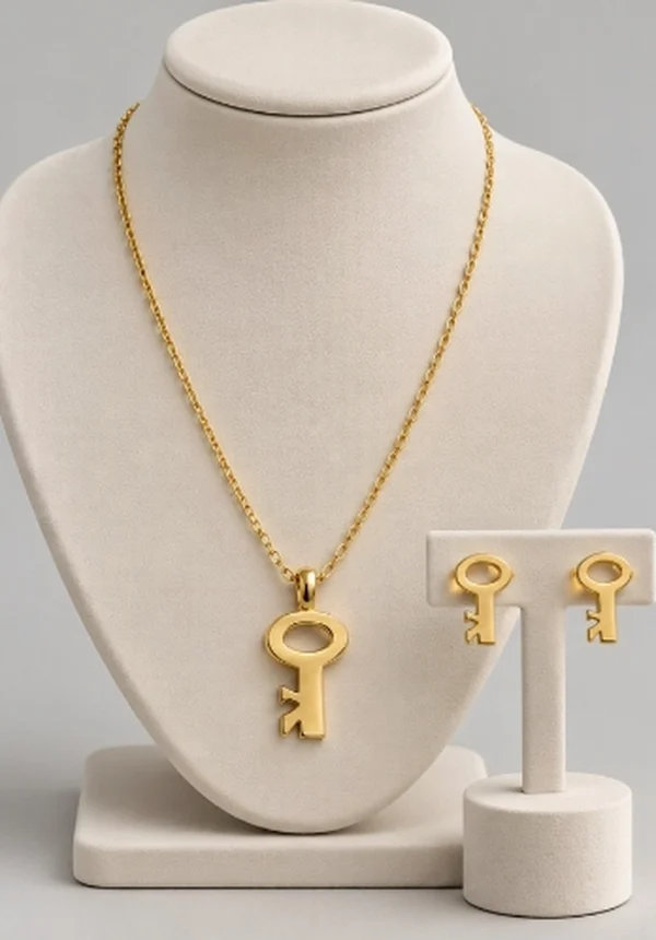 Golden Key Pendant & Earrings Set