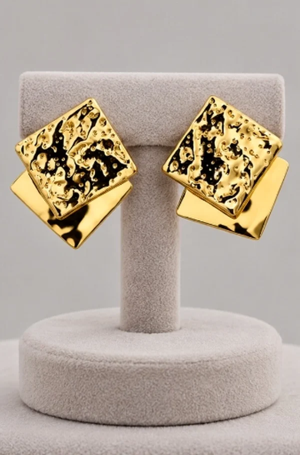 Hammered Gold Double Square Stud Earrings