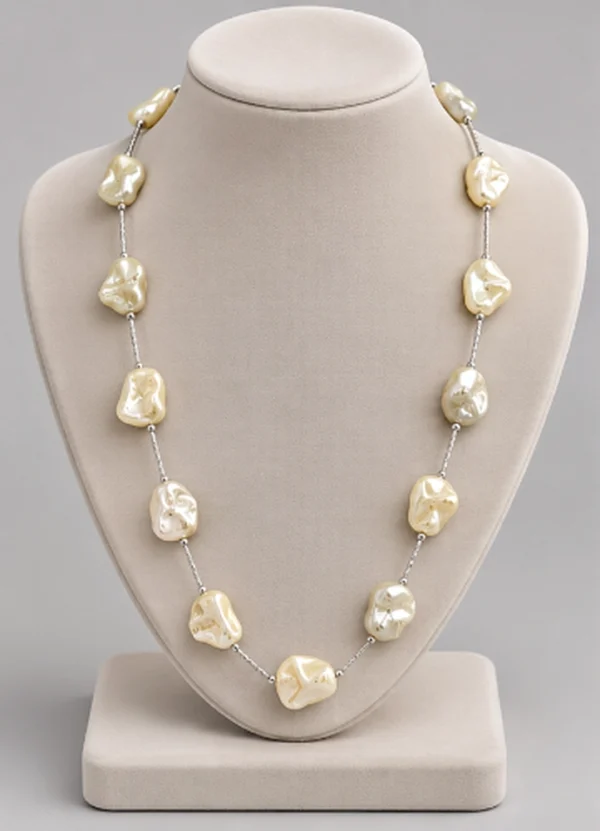 Ivory Pearl & Gold Nugget Long Chain Necklace
