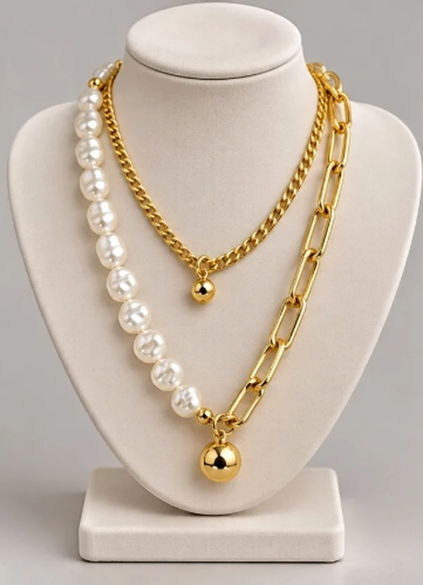 Layered Baroque Pearl & Paperclip Chain Necklace
