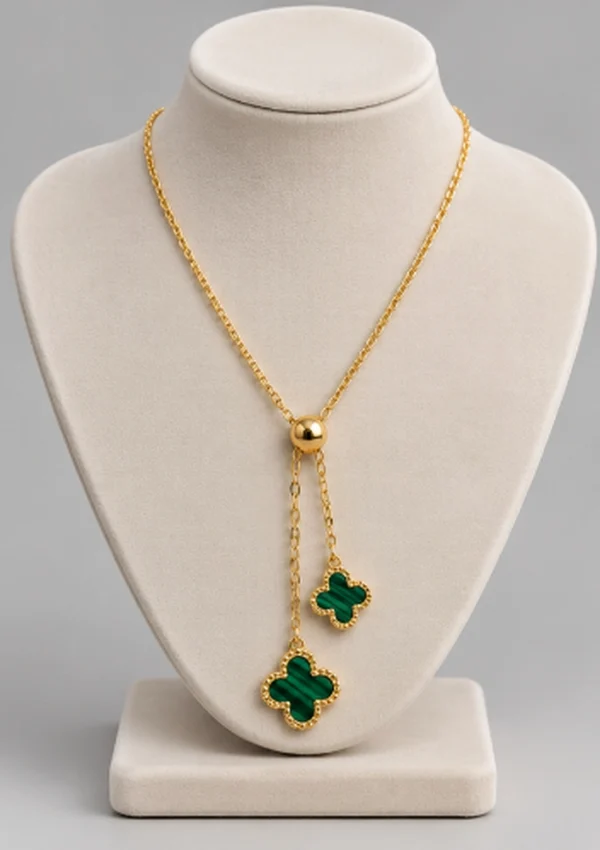 Green Clover Adjustable Y-Drop Slider Necklace