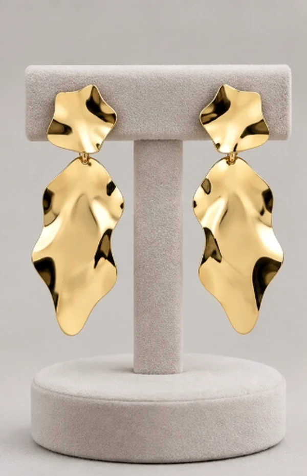 Molten Gold Wavy Statement Drop Earrings