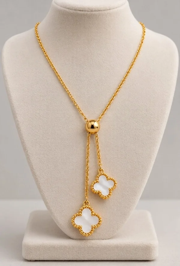 Mother of Pearl Clover Adjustable Lariat Y-Necklace