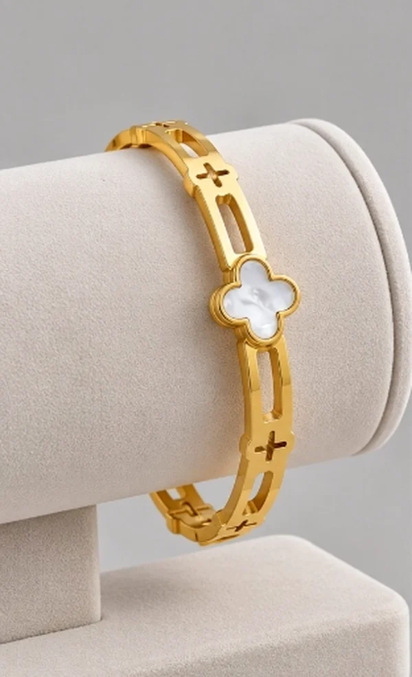 Mother of Pearl Clover Geometric Cutout Bangle Bracelet
