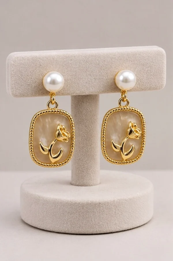 Mother of Pearl Golden Tulip Drop Earrings