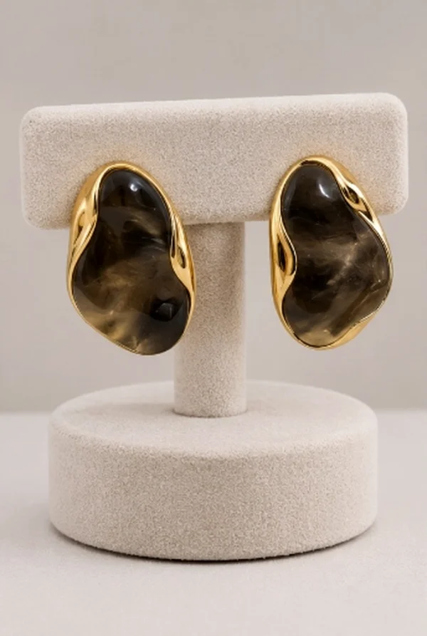 Organic Molten Gold Smoky Pebble Stud Earrings
