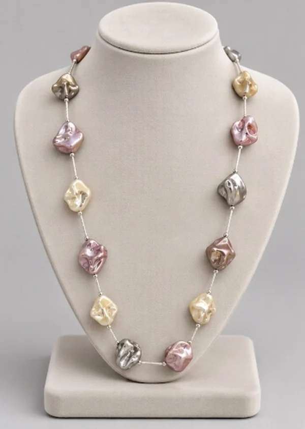 Pastel Pearl & Gold Nugget Long Chain Necklace