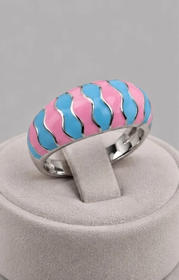 Pink Blue Wave Enamel Dome Ring