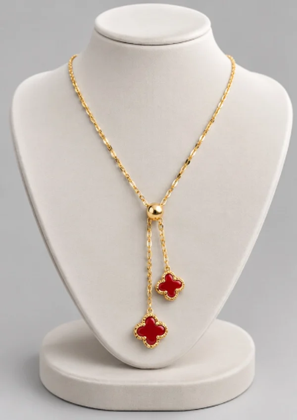 Red Clover Adjustable Y-Drop Slider Necklace
