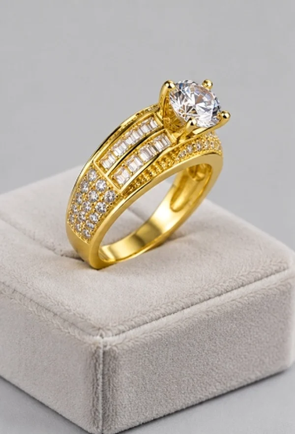 Royal Crown Solitaire Baguette Cut Crystal Ring