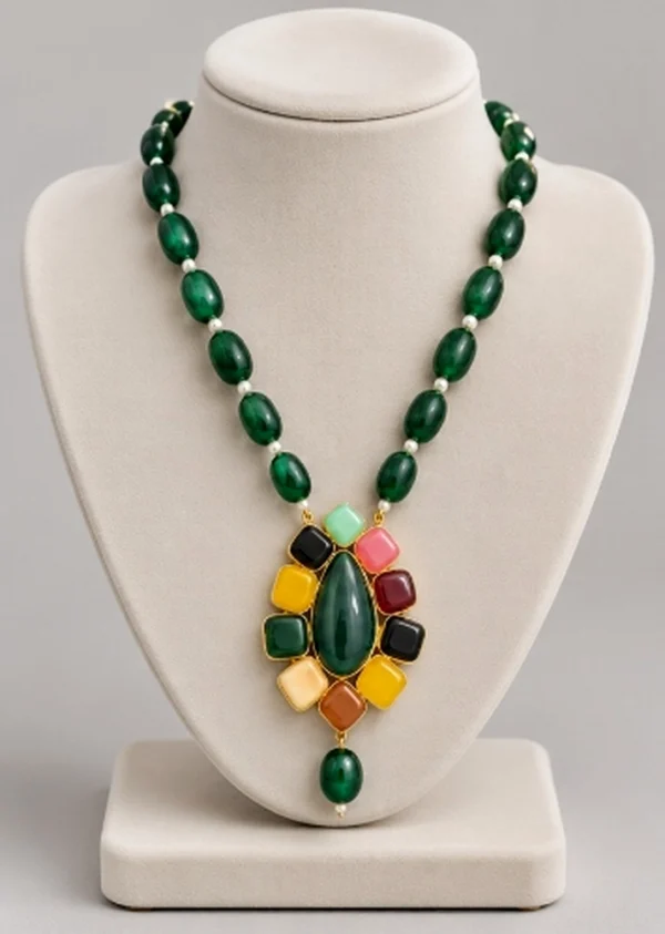 Royal Emerald & Navratna Stone Necklace