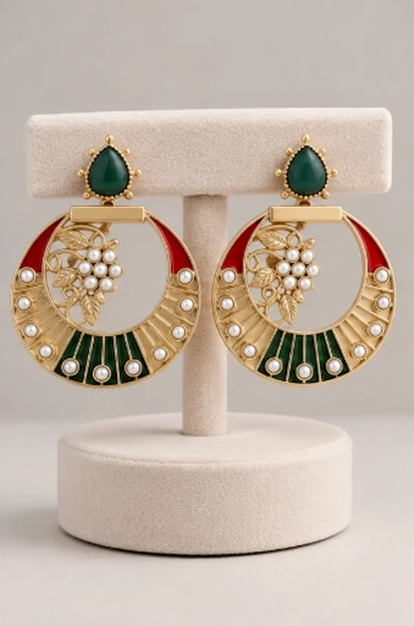 Royal Heritage Meenakari Pearl Chandbali Drop Earrings