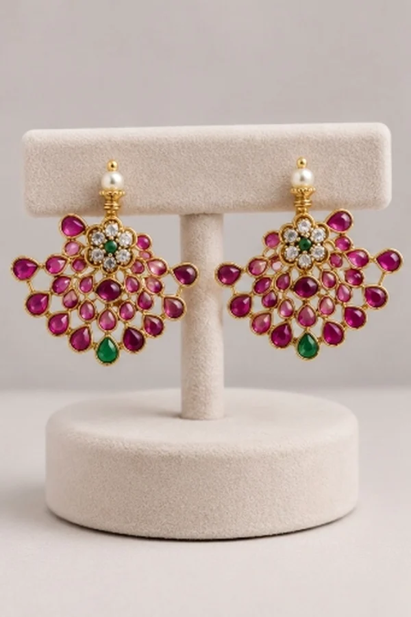 Royal Kemp Ruby Emerald Fan Drop Earrings