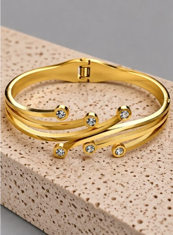 Sculptural Dewdrop Wave Crystal Bangle Bracelet