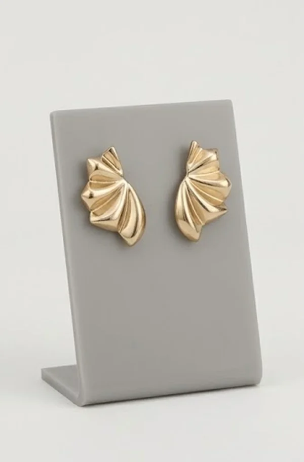 Sculptural Gold Pleated Fan Stud Earrings
