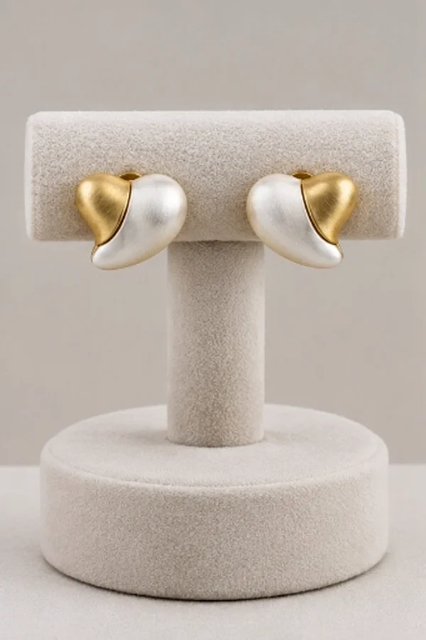 Sculptural Two Tone Heart Stud Earrings