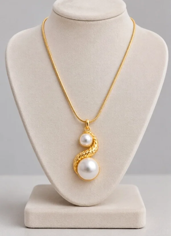 Sculptural Wave Toi et Moi Pearl Pendant Chain