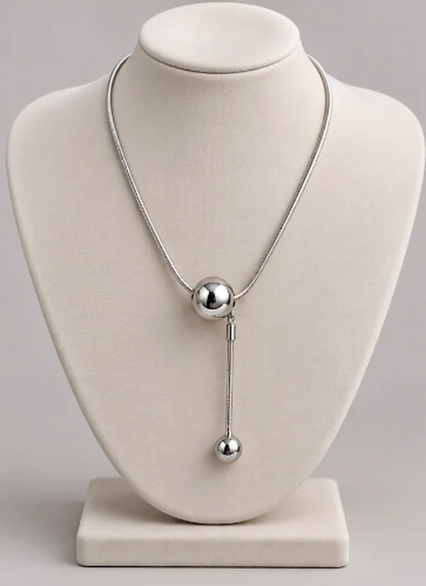 Silver Ball Y-Drop Snake Chain Necklace