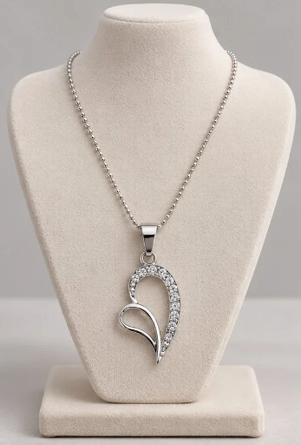 Silver Crystal Pave Swirling Heart Pendant Chain
