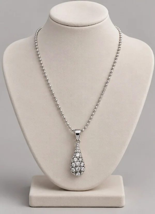 Silver Crystal Teardrop Pendant Chain