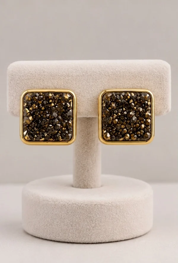 Square Metallic Druzy Crystal Stud Earrings