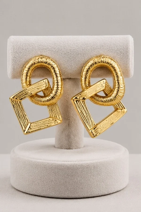 Textured Geometric Interlocking Drop Earrings