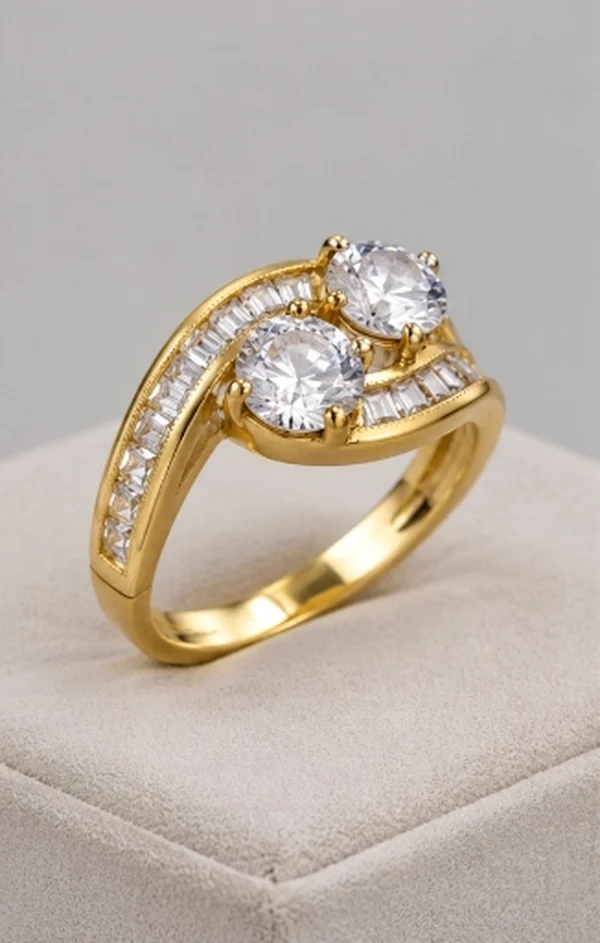 Twin Solitaire Dual Stone Swirl Ring