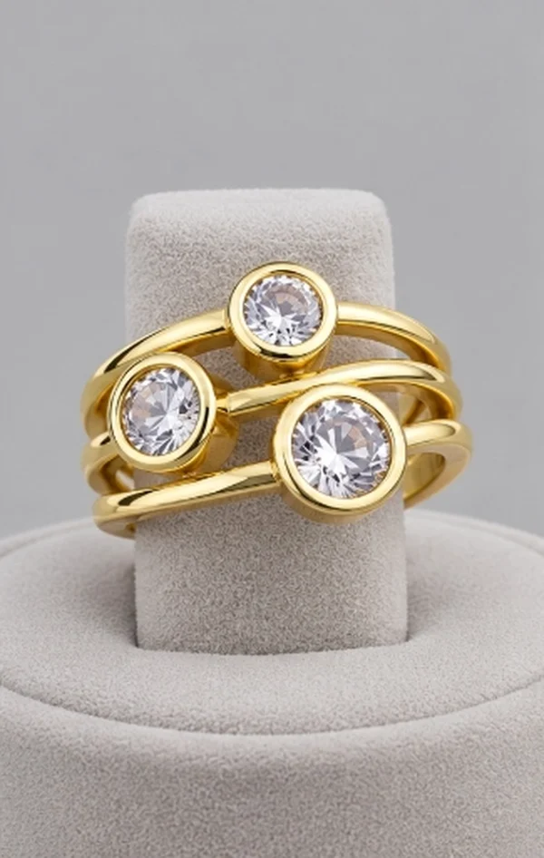 Triple Solitaire Gold Layered Ring