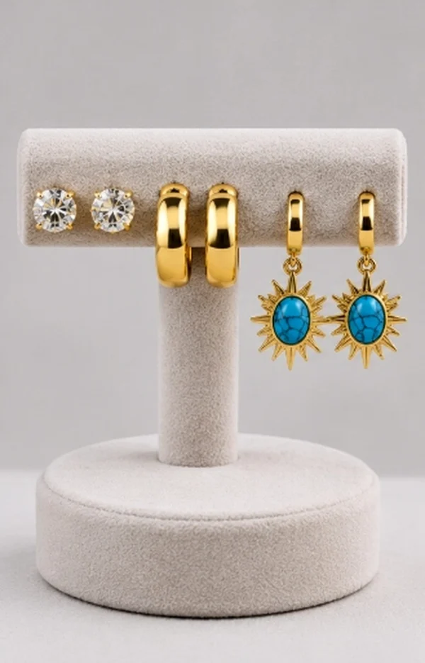 Turquoise Sun Huggie Earring Set of 3