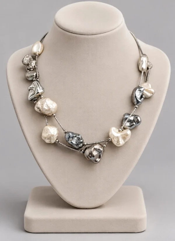 Two Tone Pearl & Gold Nugget Multi-Strand Necklace